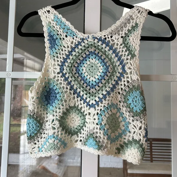 Altar’d state blue green white knit boho crochet crop tank - Image 7