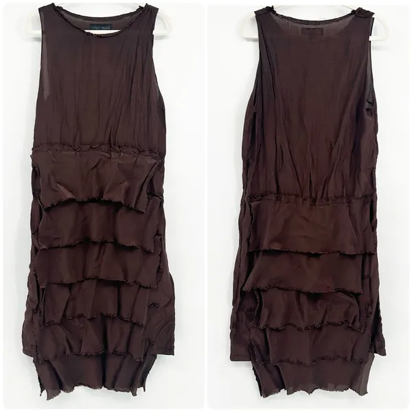 Zara Womens Brown Tiered Ruffle Raw Hem Avant Garde Boho Midi‎ Dress Size L - Image 2
