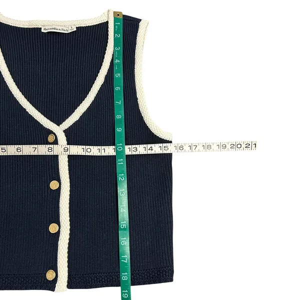 Abercrombie & Fitch Navy Blue Ribbed Knit Button Front Sweater Vest Gold Buttons - Image 6