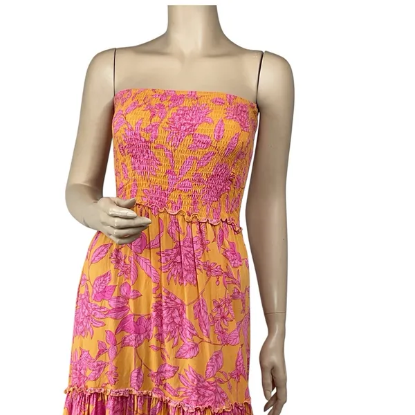 Abel The Label ATL‎ Strapless Tiered Maxi Dress Smocked Bodice Floral Hippie - Image 5