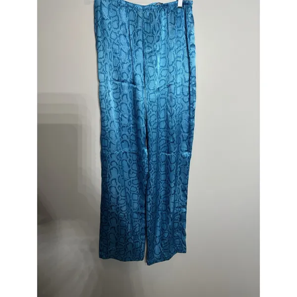 Morgan Taylor Intimates Pajama Set Women’s Small Blue Satin Snakeskin Pants/Tank - Image 6