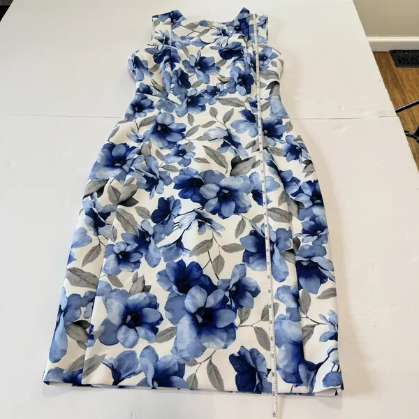 Calvin Klein Blue Floral Stretch Scuba Sleeveless Sheath Dress Office Wedding 6 - Image 8