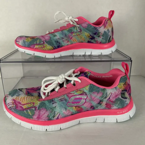 Skechers Flex Appeal Women’s Size 7 Memory Foam Pink Floral Bloom Sneakers - Image 4