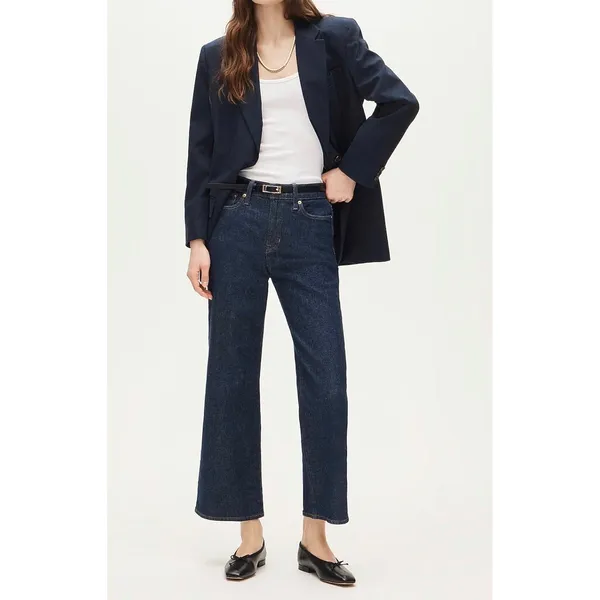 J.Crew 96 Slim Wide Leg Petite Jeans‎ Dark Indigo High Rise Cropped Size 30P - Image 2