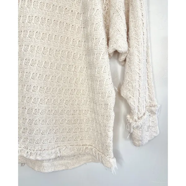 We The Free People Thien Hacci Ivory Textured Knit Fringe V-Neck Oversized Small - Image 7