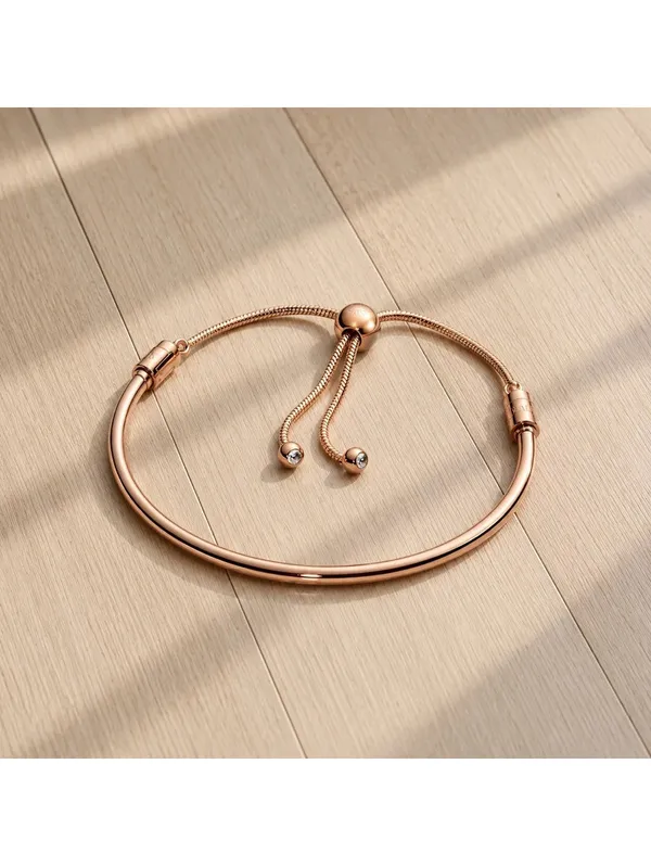 Pandora Rose Flower Stem Slider Bracelet 14k Rose Gold Plated CZ - Image 3