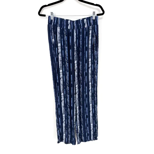 Three Dots Wide Leg Pants Womens Small‎ Blue Abstract Stripe Textured Rayon Boho - Image 2