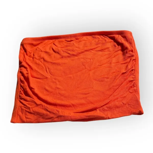 LNA Clothing Tube Top Women's Small Orange Ruched Side Rounded Hem Ribbed NWOT - Image 2
