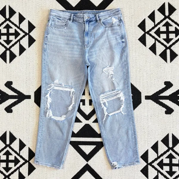 American Eagle Stretch Ripped High Rise Mom Jean in Emotional Blue Size 12 - Image 5