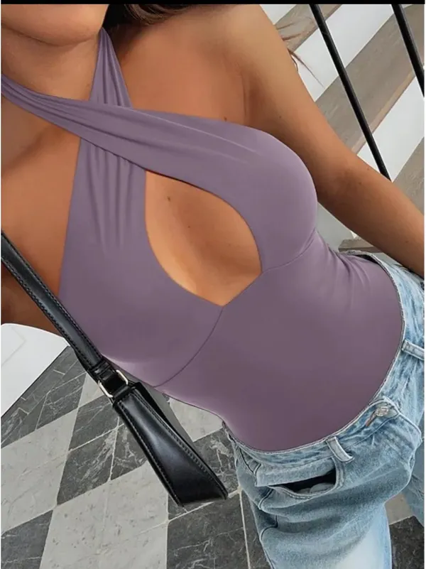 REORIA Butsmooth®Trendy Sexy Criss Cross Halter Neck Sleeveless Thong Bodysuits - Image 4