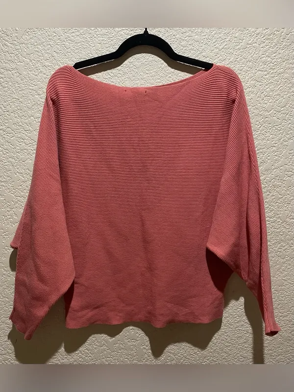 Off-the-Shoulder Ribbed Sweater Top Peachy Rose Size L - Image 3