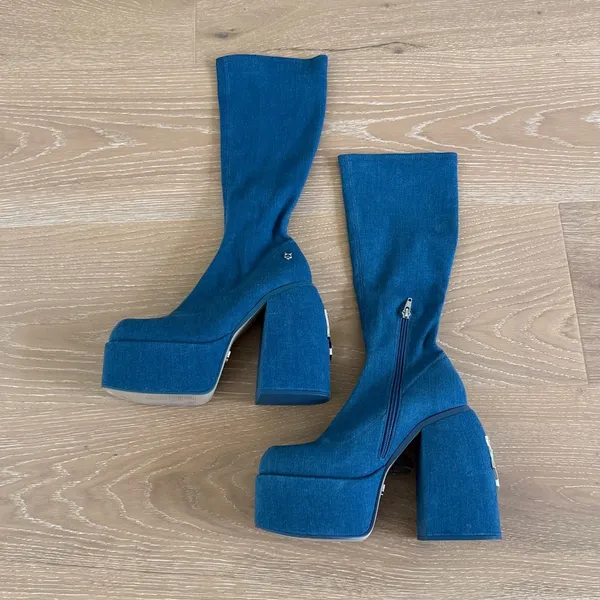 Naked Wolfe Platform Boots Denim Spice Size US 9 Blue - Image 2