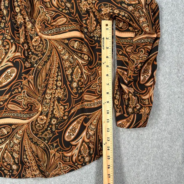 Richard Allen x H&M Paisley Long Sleeve Button Up Blouse Women's 12 Black/Brown - Image 7