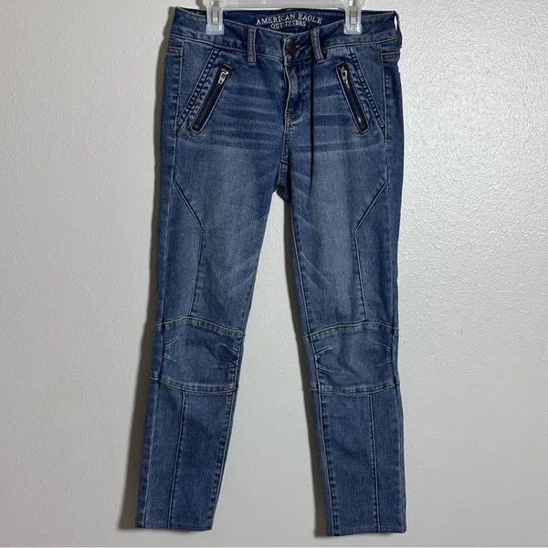 American Eagle Women Denim‎ Jegging Ankle Super Stretch Stacked Moto size 4 - Image 2