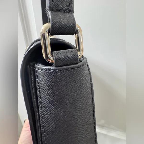 Kate Spade Black Saffiano Leather Rhinestone Studded Bow Crossbody Bag - Image 7