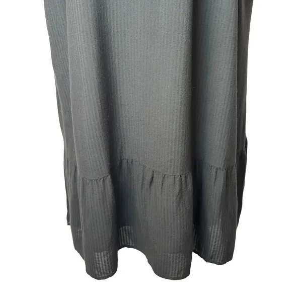 J Jill Shift Dress Women Medium Black Ruffle Neck Modal Rayon Tiered Minimalist‎ - Image 7