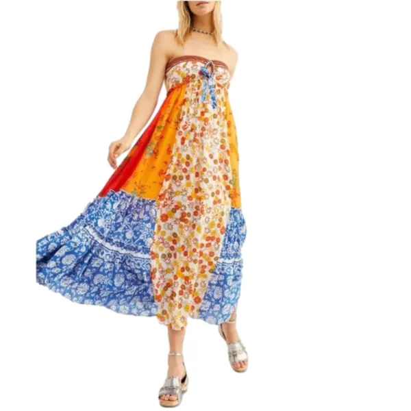 Free People Orange and Blue Maxi Dress - Image 3