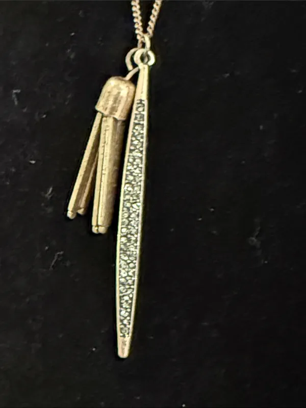 Vintage two tone double strand rhinestone bar and pendant necklace - Image 2