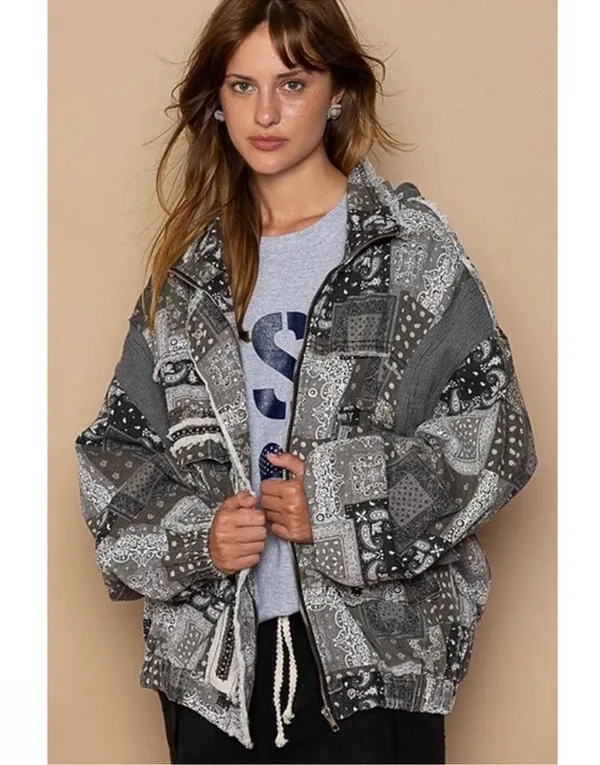 POL Black Multi Hooded Patchwork Jacket - Image 2