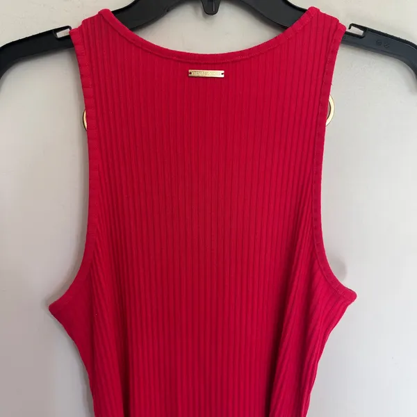 Michael‎ Michael Kors Ribbed Knit Midi Dress Red Pink Ring Shoulder Belted Small - Image 13