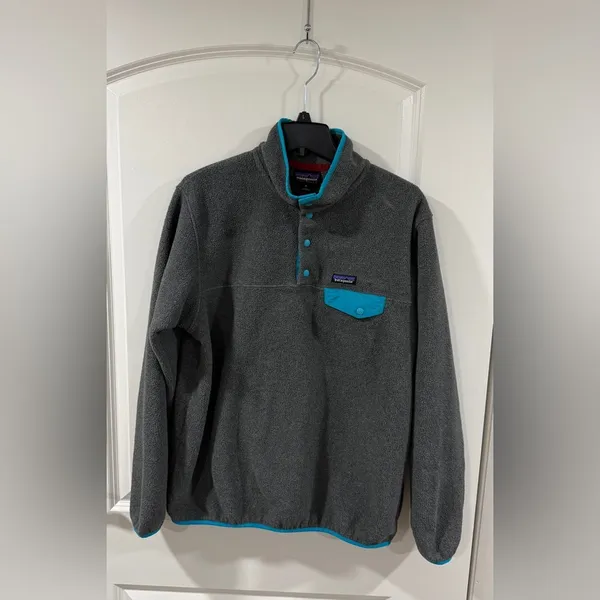 Patagonia Synchilla Snap-T Fleece Pullover Women’s XL Gray Teal Classic Logo - Image 2
