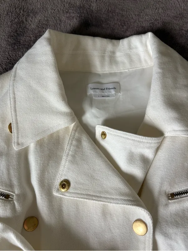 Lovers and Friends Small Fancy White Denim Romper With Gold Buttons - Image 4