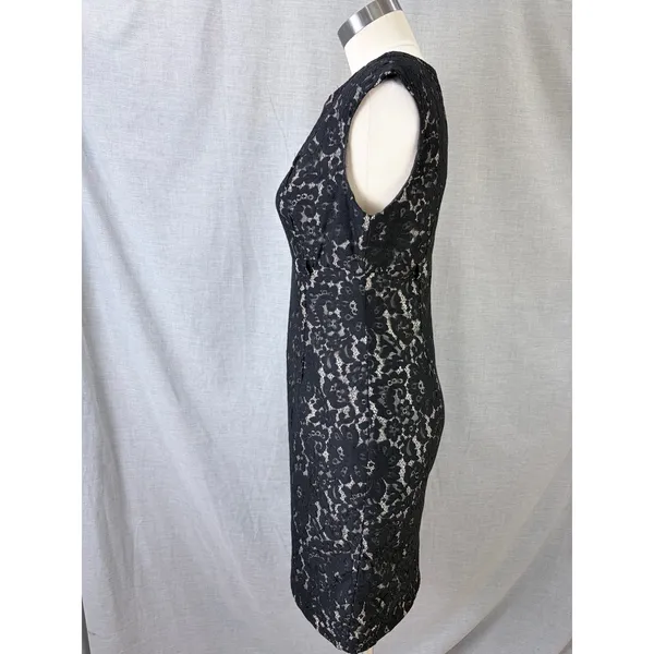 Calvin Klein Women Black Floral Lace Sleeveless Sheath Dress 6 Cocktail LBD‎ - Image 7