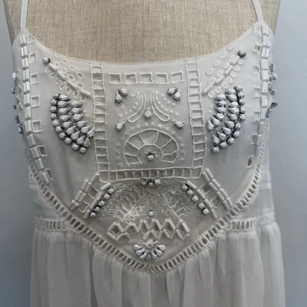 Lovers + Friends Sz‎ XS Sammi Mini Dress Embroidered Beaded Bling Babydoll Sheer - Image 4