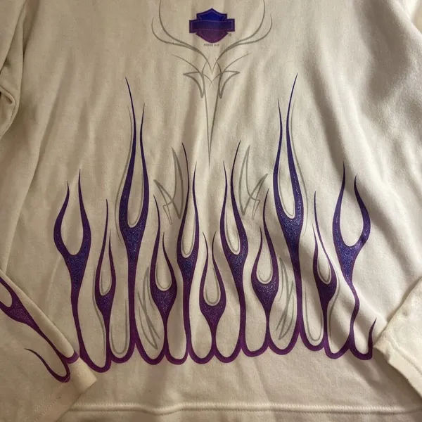 Harley Davidson Purple Glitter Flame Top Long Sleeve XL - Image 2