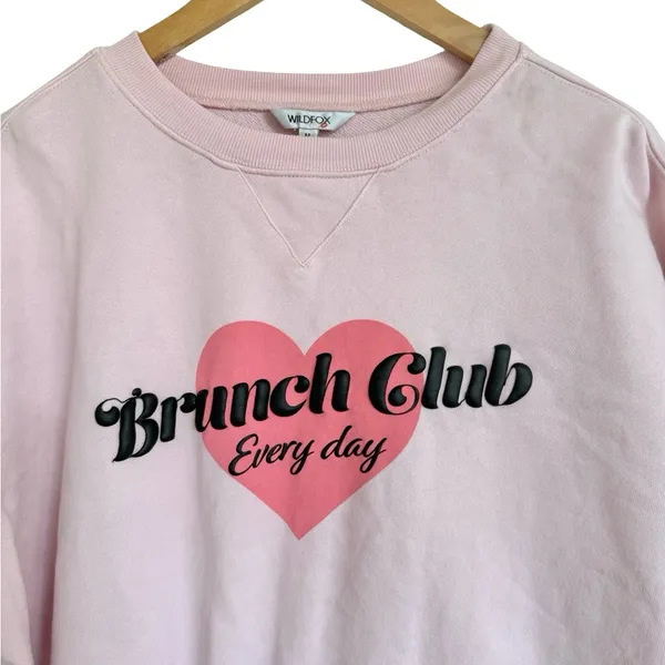 White Fox Pink Brunch Club Pullover‎ Crew Sweatshirt Sweater Size M - Image 2