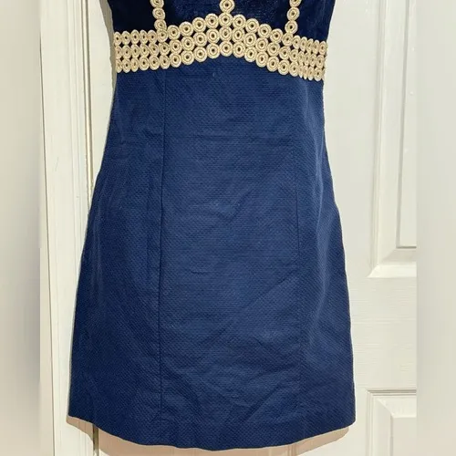 Lilly Pulitzer Shift‎ Dress Womens Navy Blue Lace Trim Sleeveless 00 - Image 9