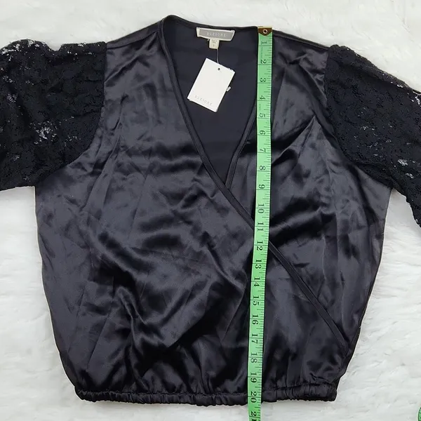 Pleione -511‎ NWT Black Faux Wrap Dressy Top Lace Sleeves Small - Image 7