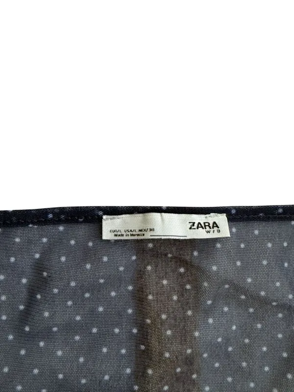 ZARA Navy Blue Sheer Polka Dot Top Size Medium - Image 3