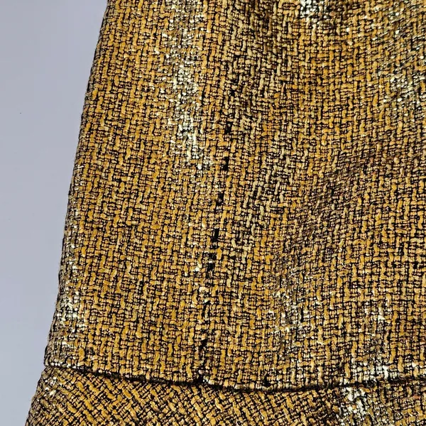 Mestiza New York Jody Metallic Gold Tweed‎ Square Neck Flutter Hem Midi Dress 2 - Image 11