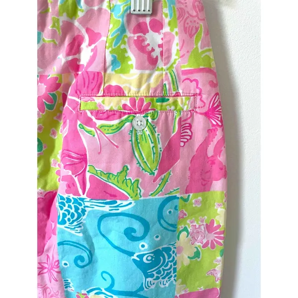 Lilly Pulitzer Vintage Patchwork Floral Animal Mini Skirt Pink Blue Size 2 - Image 4