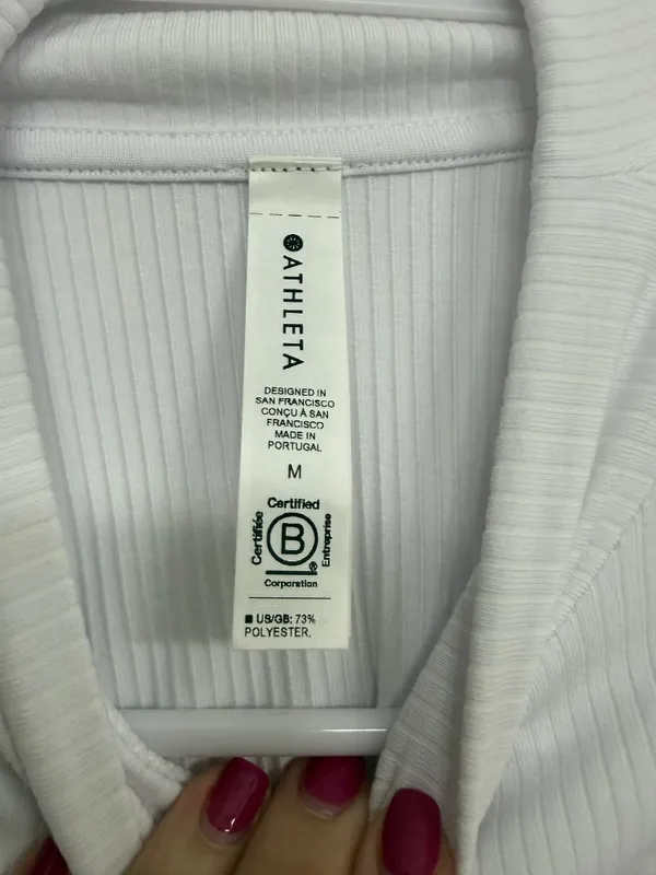 Athleta White Ribbed Mock Neck Long Sleeve Fitted Top Women’s Medium - Image 4