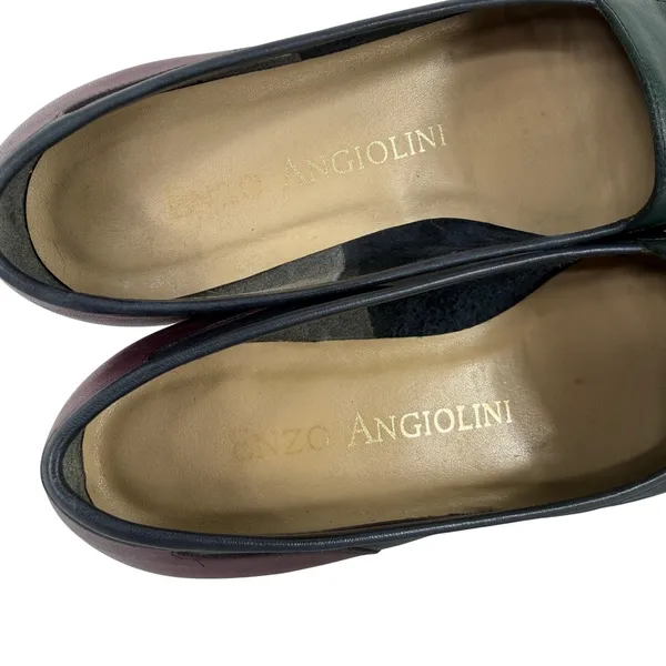 Enzo Angiolini Leather Loafers Flats Colorblock Square Toe Navy Burgundy‎ 5.5 - Image 2