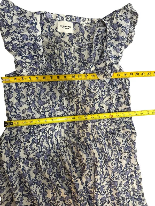 Isabel Marant Étoile Godrana Flutter-Sleeve Blue Floral Ruffle-Sleeve Dress S 44 - Image 12
