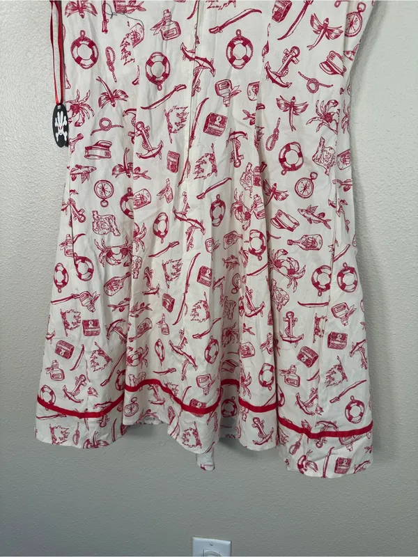 Hell Bunny Red White Nautical Print Fit & Flare Dress Womens XL Rockabilly NWT - Image 5