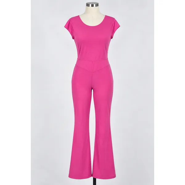 Joy Lab Pink V-Neck Cap Sleeve Flare Leg Activewear Jumpsuit Large - Image 2