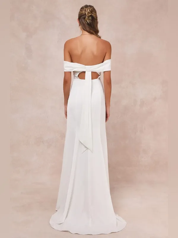 Lulus Dose of Love Ivory Satin Off-the-Shoulder‎ Mermaid Maxi Dress size large - Image 2