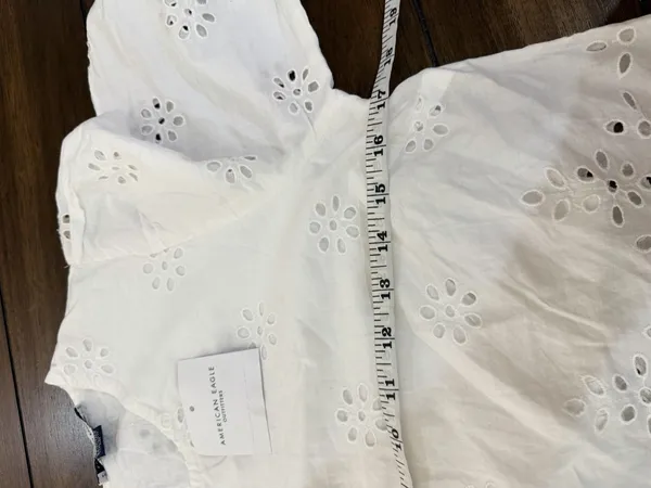 American Eagle Eyelet Blouse XS White 100% Cotton Embroidered Long Sleeve NWT - Image 6