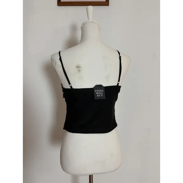 Steel Mill Black Mesh Ruffle Front Cami Tie Crop Top Sz L Fairy Fairycore Grunge - Image 5