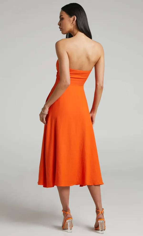Avie Midi Dress - Showpo. Strapless Orange dress - Image 5