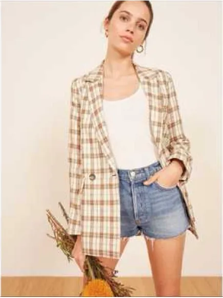 Reformation Verano Cream Plaid Linen Blazer Size XS - Image 2