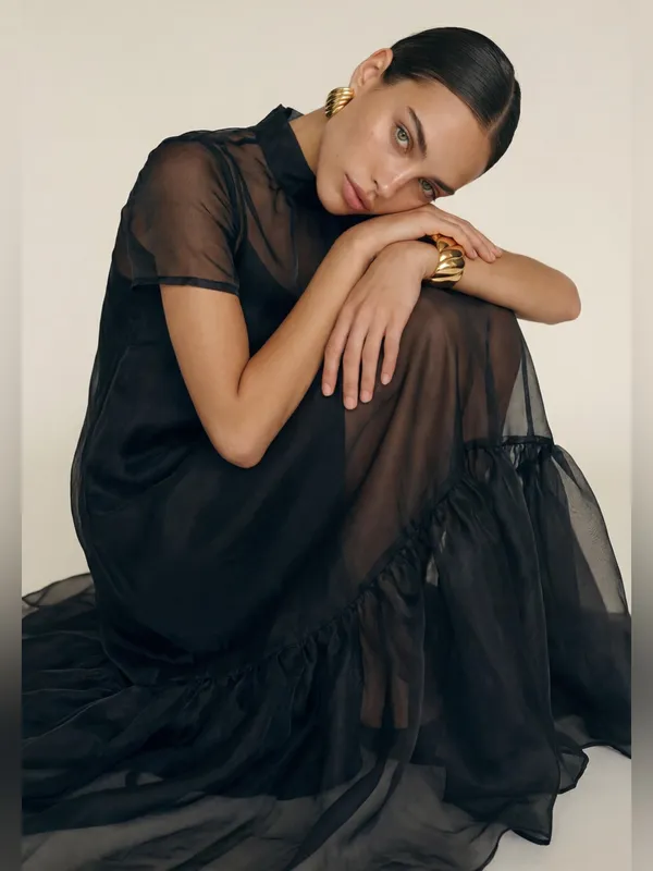 NWT Few Moda Melody Maxi Dress size XL Black Mesh Caara - Image 2