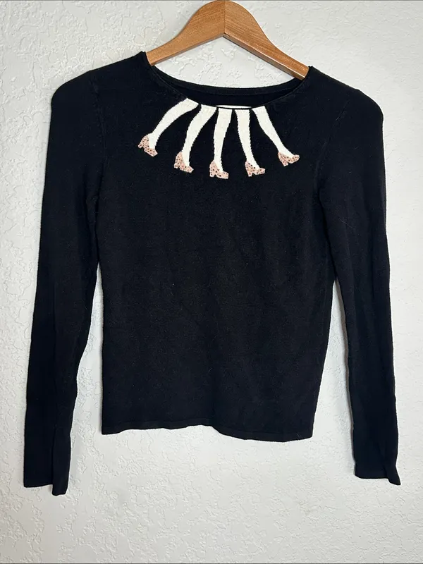 Alice + Olivia Intarsia Legs Sweater Black Girly ASO PLL Lucy Hale Feminine - Image 4