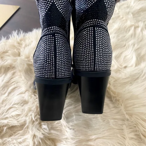 Black Silver Glitter Rhinestone Flame Pattern Cowgirl Ankle Boots US 7 / 7.5 - Image 11