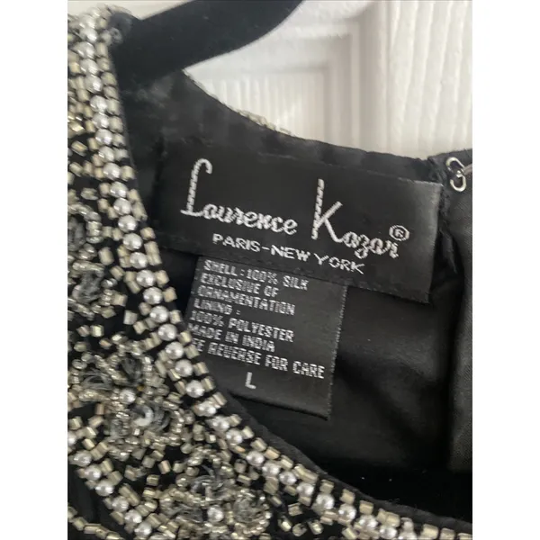 Laurence Kazar Vintage Beaded Top Womens Size L Black Silk Floral Sequin Evening - Image 3