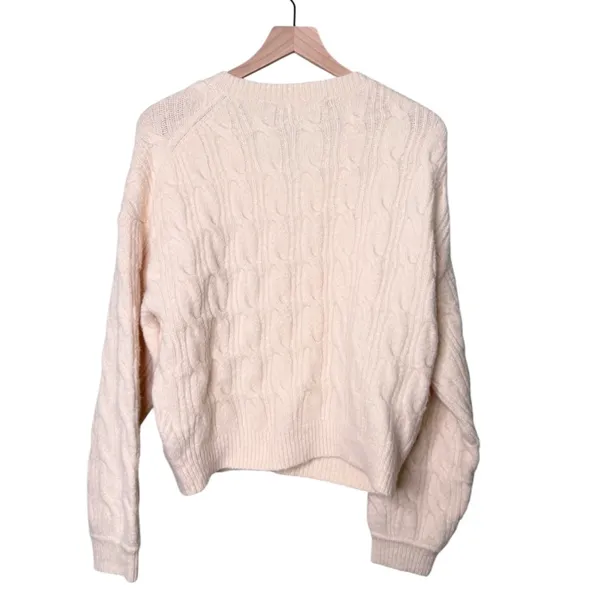 J. Crew Wool Alpaca Cable Knit Cardigan Sweater Jewel Buttons Cream Beige Medium - Image 4